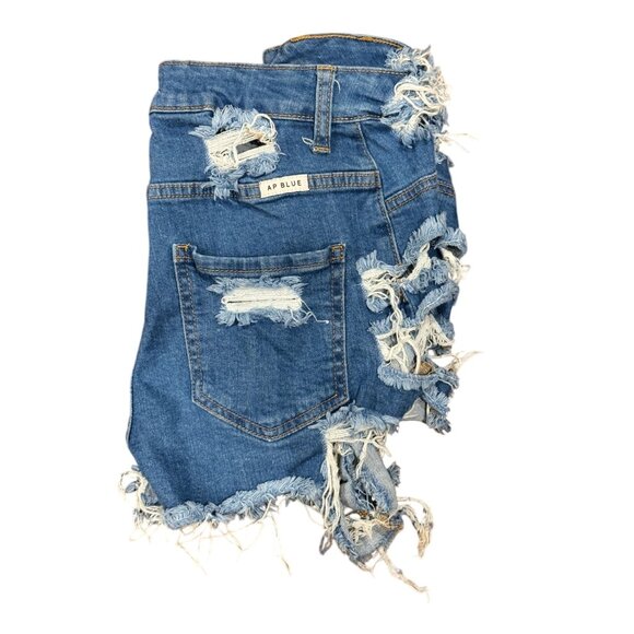 Distressed Denim High-Waisted Shorts Sz S Womens Ap Blue Aphrodite Jeans Stretch - Picture 7 of 8